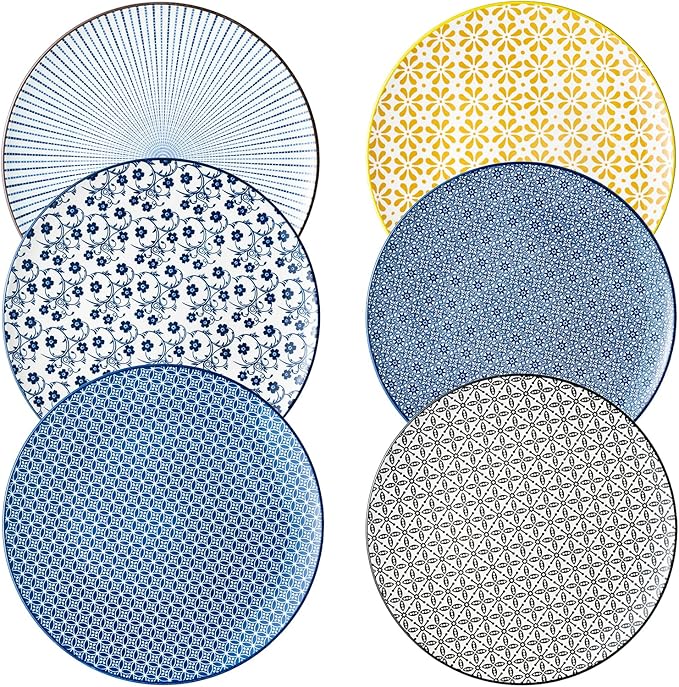 Dinner Plates Set of 6, 10.5 Inch Ceramic Dish Set Plate Set for Kitchen, Microwave, Oven and Dishwasher Safe, Scratch Resistant