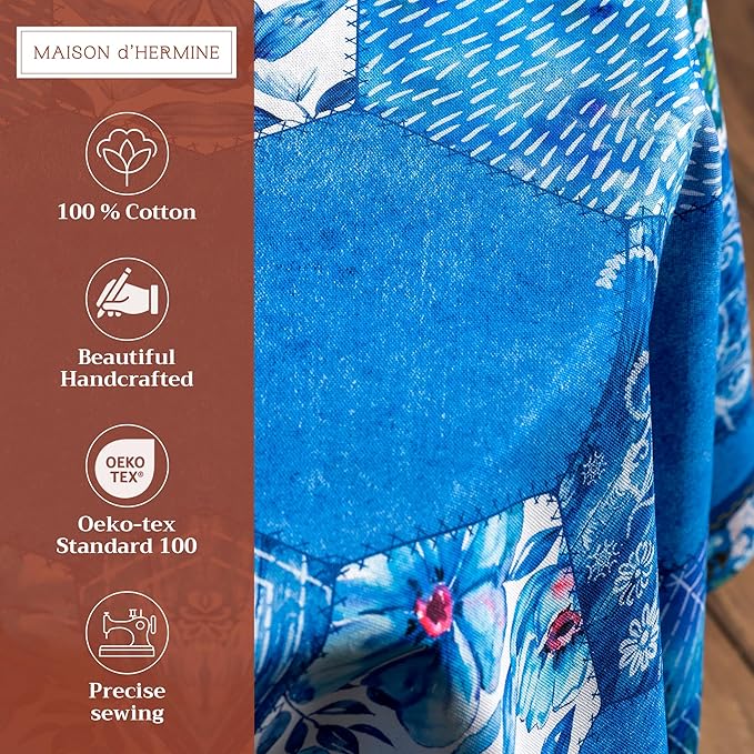 Maison d' Hermine Table Cloth Round Table 100% Cotton 69 Round Inches Tablecloth Reusable Decorative for Dining Room Farmhouse Home Valentines Day Decorations Spring Summer - Summer Blues
