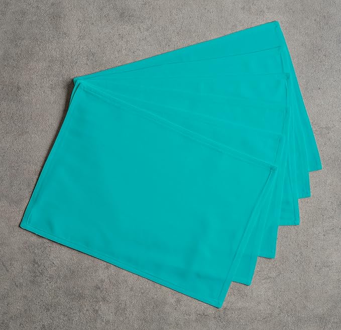 Calicot Placemats Set of 6 100% Cotton Washable Cloth Place Mats, Reusable Table Mats for Spring/Summer & Thanksgiving Christmas Decorations Kitchen Dining Party Wedding (Teal Blue, 13" x 19")