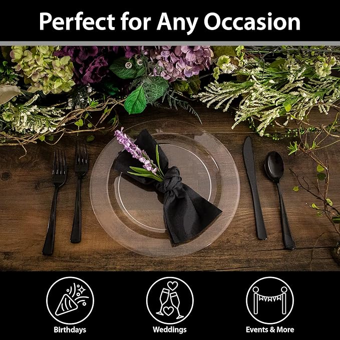Lillian Tablesettings 120 Count Plastic Plates 10.25 inch Premium Quality Heavyweight China Like Disposable Plates, Wedding and Party Dinnerware, Crystal Clear, Value Pack 120 Count
