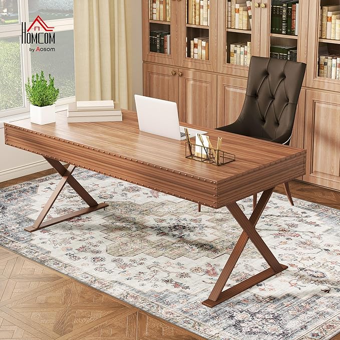 HOMCOM Washable Area Rug, 4'x6' Vintage Indoor Distressed Carpet, Retro Floor Cover Foldable, Floral Print Mat for Living Room, Bedroom, Dining Room, Brown and Green