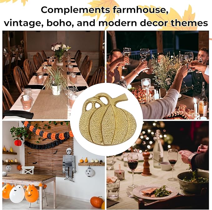 ALPHA Living HOME 12 Pcs Antique Gold Metal Napkin Rings Pumpkin Shape 1.5 Dia. Round Serviette Rings Fall Decor Thanksgiving, Wedding, Dinner Table Decoration Durable Serviette Holders