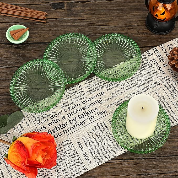JUXYES 8 Pack Clear Green Crystal Coasters Round Cup Mat, Glass Coasters for Drinks Coffee Tea Wine, Decorative Wine Bottle Coaster, Crystal Drink Coasters for Restaurant bar Kitchen Dining Table