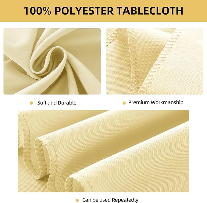 2-Pack 60x102 inch Beige Table Cloths, Solid Stain and Wrinkle Resistant Oblong Tablecloth, Premium Plain Weave Polyester Fabric Rectangle Table Linen Covers for Hotel, Wedding
