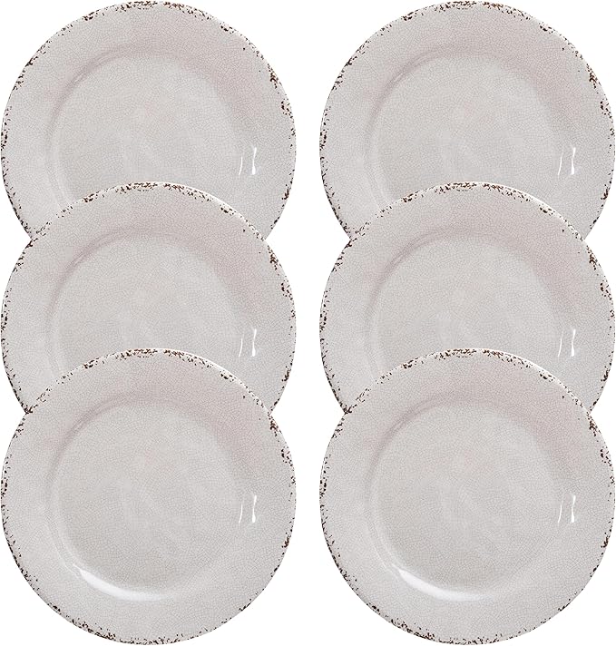 Classic Vintage White Melamine Dinner Plate Set, 11-inch Lightweight Round Kitchen Plates Set for Salad, Pasta –Unbreakable RV, Camping Dining Serving Dishes for Parties, Set of 6…