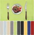 Blue Forest Placemats Set of 6, Dual-Layered Thickened Faux Linen Table Mats Heat Resistant Machine Washable Wrinkle Free Place Mats for Kitchen Dining Outdoor/Indoor (Grass Green)