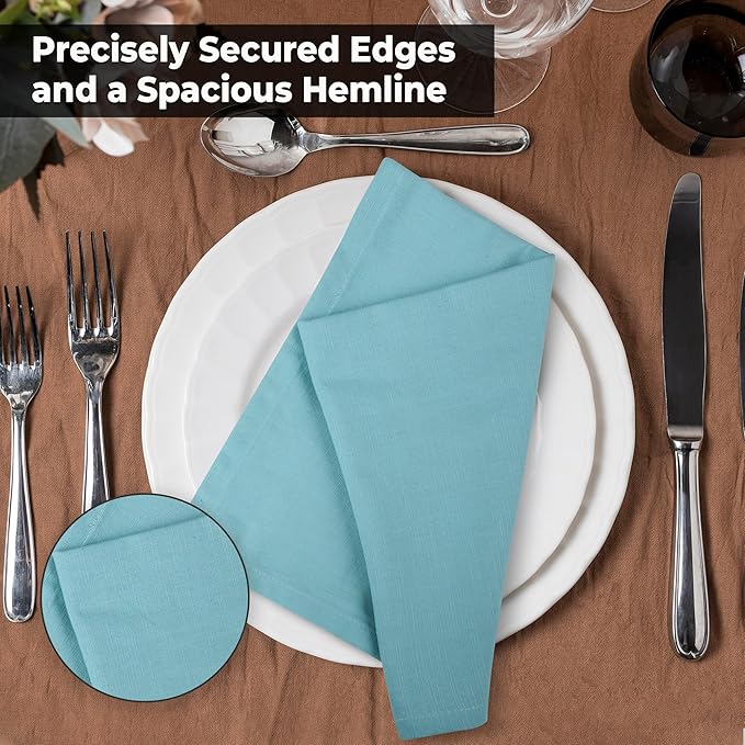 Urban Villa Easter Dinner Napkins Solid Slub Set of 6 Aqua Color Dinner Napkins Over Sized 20X20 in Cloth Napkins Cotton Cloth Napkins Premium Quality with Mitered Corners Ultra Soft DinnerNapkins