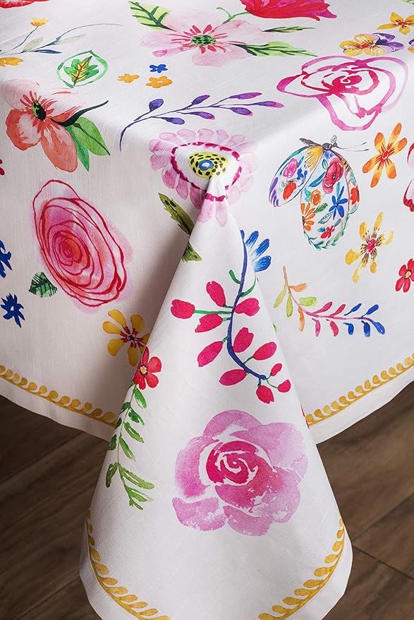 Maison d' Hermine Table Cloth Rectangle Table 100% Cotton 70 x 120 Inches Tablecloth Reusable Decorative for Dining Room Farmhouse Home Valentines Day Decorations Spring Summer- Happy Florals - Sweety