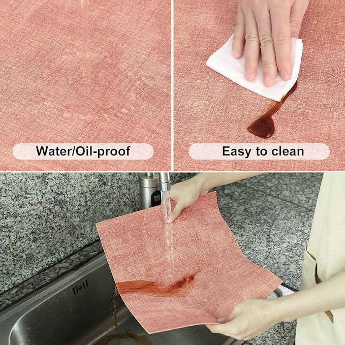 Homaxy Faux Leather Heat Resistant Placemats for Dining Table Set of 8, Waterproof Wipeable Washable PU Table Mats, Easy to Clean Anti-Slip Place Mats, 11.8" x 17", Pink
