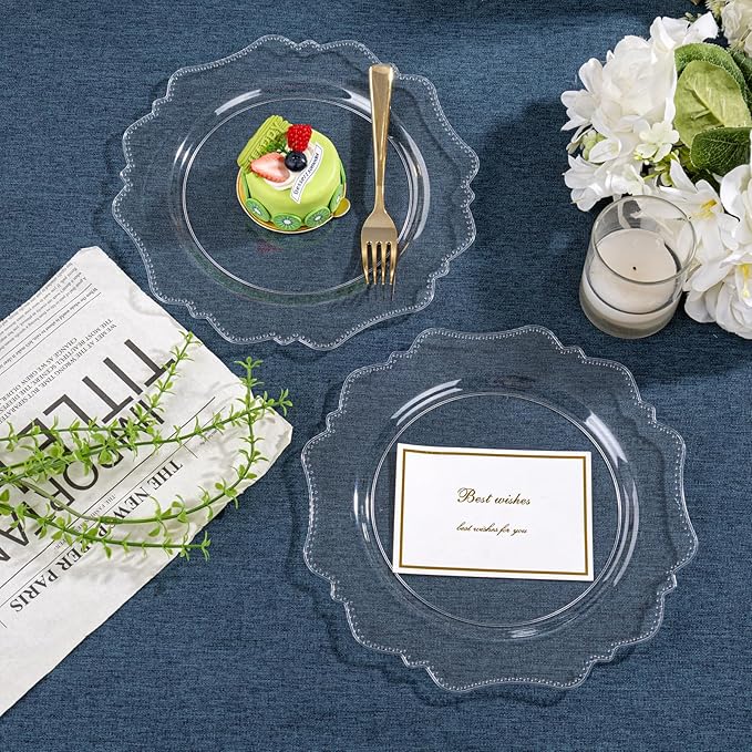 COLOSUS 60pcs Clear Plastic Party Dinner Plates - 9.5 Inch- Heavy Duty Disposable Plastic Dinner Plates for Party Thanksgiving and Everyday Use