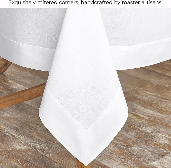 D'Moksha Homes White Linen Tablecloth 60 x 120 Inch - 100% Pure Linen Tablecloth for Rectangle Tables - Machine Washable Table Cloth for Valentines, Spring, Easter