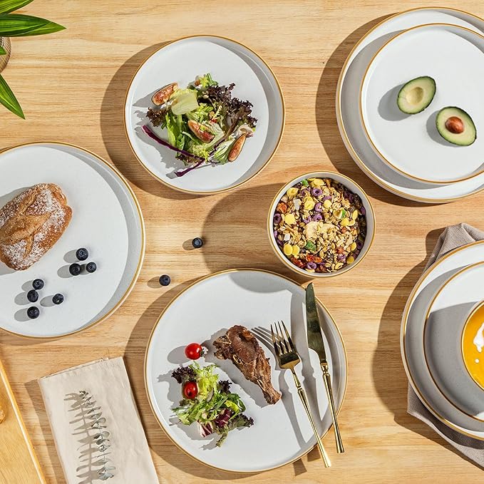 AmorArc Stoneware Dinnerware Sets for 4,Reactive Ceramic Plates and Bowls Set,Highly Chip and Crack Resistant | Dishwasher & Microwave Safe | Round Dishes Set Service for 4 (12pc)