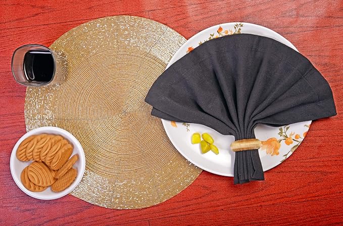 Lightnpro Champagne Beaded Placemats Set of 4-13 Inch Round Handmade Table Chargers - Rustic Farmhouse Glitz Table Décor for Dining, Christmas, Thanksgiving, Easter, Parties & Celebrations