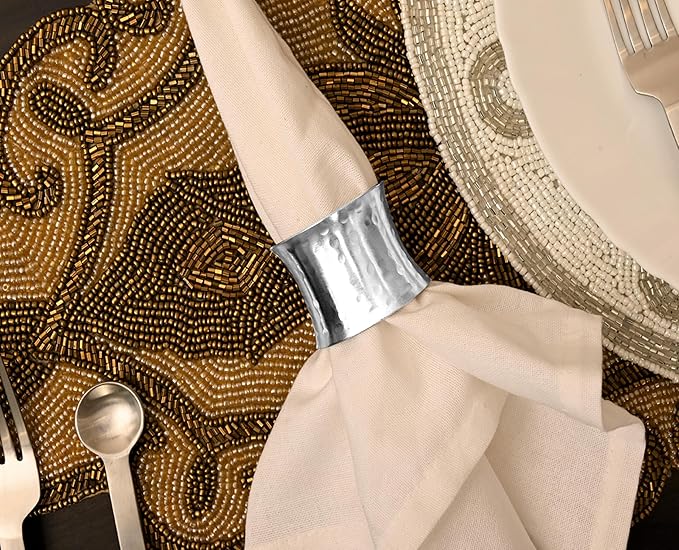 ALPHA Living HOME Metal Napkin Rings Set of 12 - Silver Drum-Shaped Handcrafted Serviette Holders for Dinners, Holidays, Weddings, Family Gatherings - Elegant Aluminum Table Decor for Everyday Use