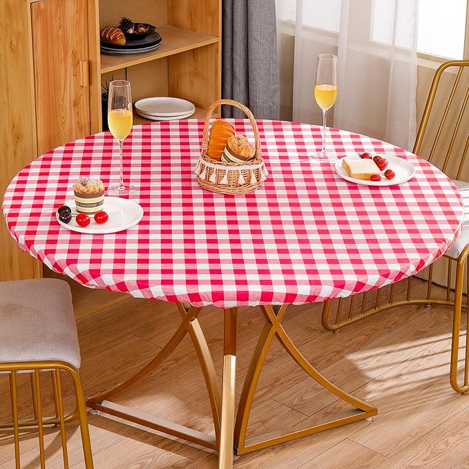 Walrus Round Vinyl Fitted Tablecloth with Flannel Backing Elastic Edge Design Table Cover Waterproof Oil-Proof PVC Table Cloth Stain-Resistant Best for 45"-56" Round