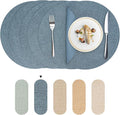 Round Wipeable Placemats Set of 4 – Faux Leather Round Table Mats, Waterproof & Washable Vinyl Placemats, Circle Design for Dining Table Decor– Charcoal Blue