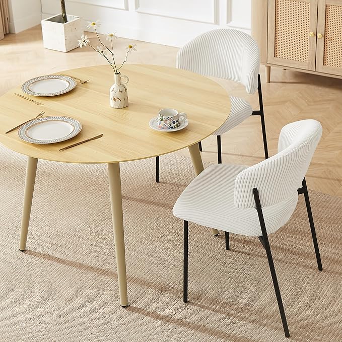 43.3 Inch Round Dining Table Set for 4, Modern Small Kitchen Coffee Set for Dining Room Kitchen Apartment (Cream Table + 4 White Shell Chairs)