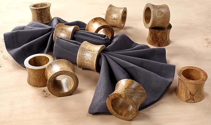 CLEENTABLE Wooden Napkin Rings Set of 12 - Handcrafted Napkin Holder for Dinner Table Decoration, Weddings, Home, Kitchen, Decor, Dinner, Parties, Every Day Use - Durable, Versatile (Brown)