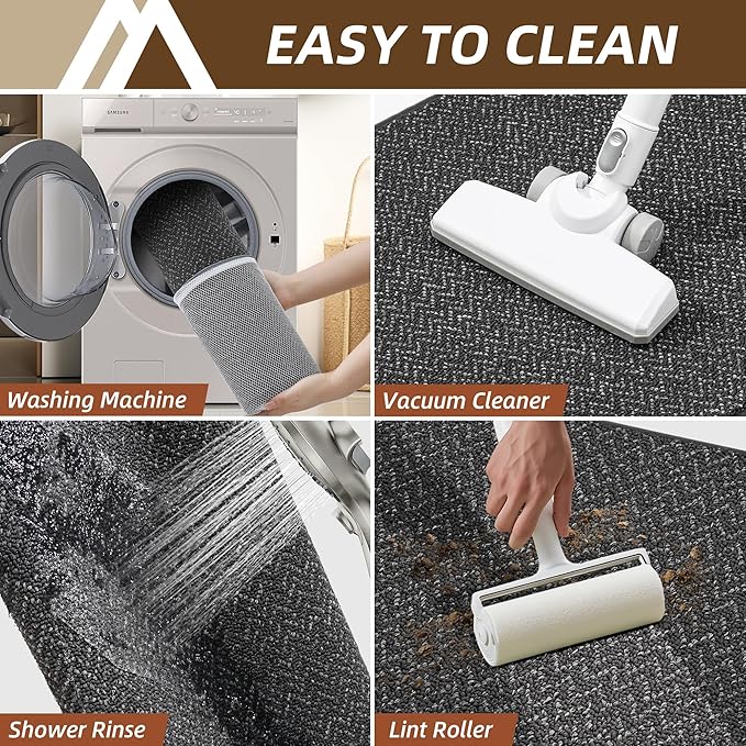 COSY HOMEER Kitchen Rugs and Mats 2PCS Non Slip Kitchen Mats for Floor Washable Stain Resistant Kitchen Runner Rug Sets Absorbent Kitchen Floor Mat 20"x32"+20"x48",Dark Grey