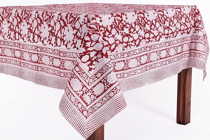 ATOSII Meraki Red 100% Cotton Tablecloth, Handblock Print Rectangle Table Cover for Kitchen Dining I Tabletop Linen I Thanksgiving, Christmas, Wedding, Fall Table Cloth 72 X 140 Inches I 12 Seater