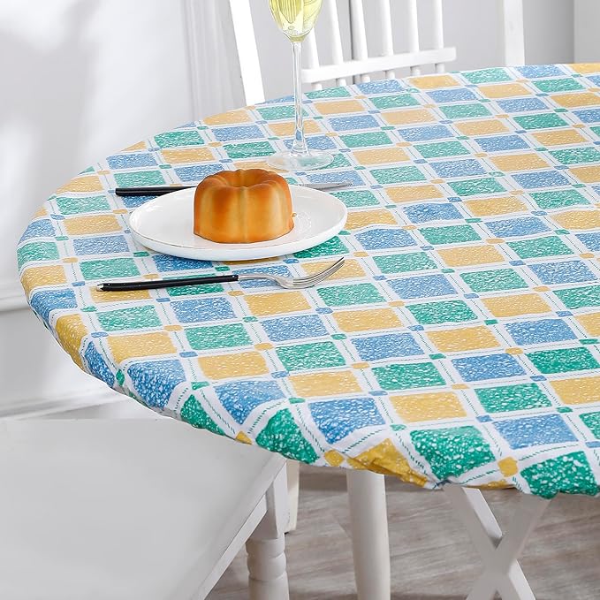 Walrus Round Vinyl Fitted Tablecloth with Flannel Backing Elastic Edge Design Table Cover Waterproof Oil-Proof PVC Table Cloth Stain-Resistant Best for 45"-56" Round