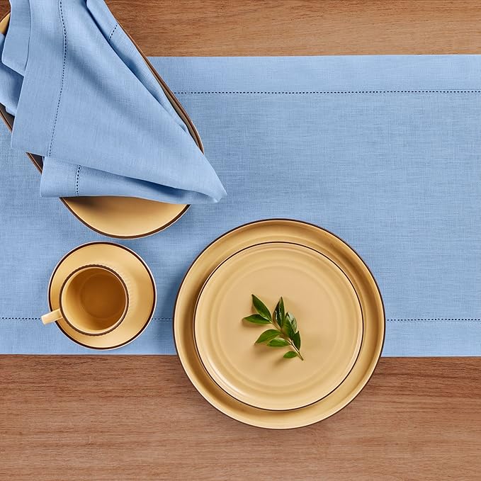 Solino Home Linen Cornflower Blue Table Runner 72 Inches Long - 100% Pure Linen Hemstitch Table Runner 14 x 72 Inch for Dresser, Dining, Spring, Easter - Classic Hemstitch