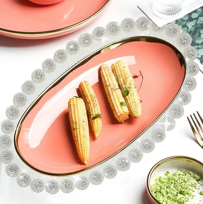Sparkling Silver Diamond Placemats Bling Oval Place Mat Heat Elegant Table Decor for Weddings, Holidays, and Special Events (15x9 Inch)