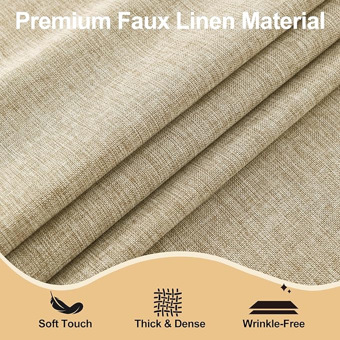 JIUZHEN Round Table Cloth Faux Linen Farmhouse Tablecloth Wrinkle and Stain Resistant Decorative Fabric Table Cover for Kitchen, Dining Room, Parties and Camping, Beige, 80 Inch Round
