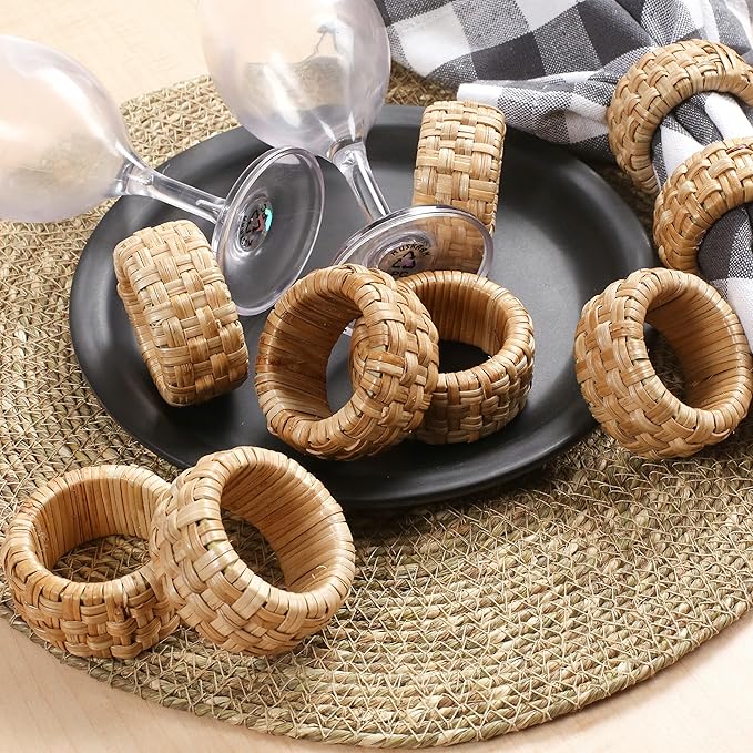Lightnpro Natural Rattan Decorative Napkin Rings Set of 12, Serviette Napkin Rings Bulk for Party Decoration, Table Top Décor for Dinning Table, Everyday, Christmas, Easter Family Gatherings