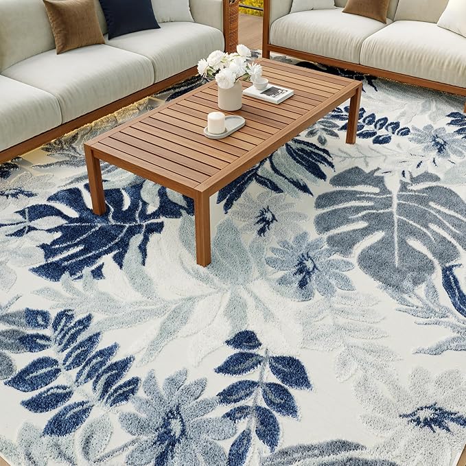 Nourison Home Suncoast Blue 7'10" x 9'10" Area Rug - Easy Clean, Non Shedding, Bed Room, Living Room, Dining Room, Kitchen (8' x 10')