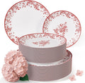 Trendables Disposable Plates For Party Supplies | Pink Floral Plastic Plates For Wedding 80 Pcs - 40 X 8 & 40 X 10 Dinner Plate Sets | Floral Plate Set Disposable Plastic Dinnerware Sets