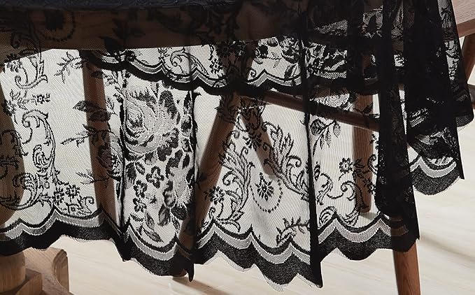 Warm Home Designs 60 x 84 Lace Tablecloth. Black Oval Tablecloth with English Rose Design. Oval Table Cloth, Rustic Tablecloth or Dining Table Cover for 6-8 Guests. LTC Black Oval 84"