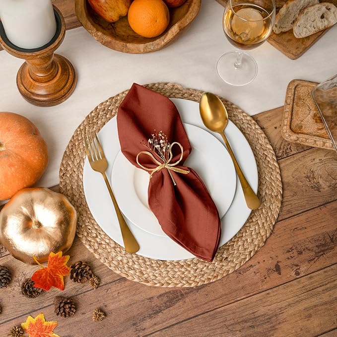 Blue Needles Solid Cloth Napkins Set of 12 Rust 100% Cotton Dinner Napkins 18x18 inches - Soft, Reusable, Absorbent & Washable Linen, Ideal for Wedding Events, Parties & Everyday Use