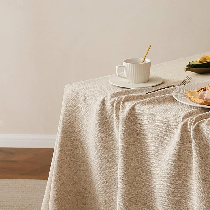 Linen Tablecloth with Tassels, Farmhouse Style Beige Tablecloth, Water Resistant Burlap Tablecloths for Rectangle Table, 60x120 Inch Natural