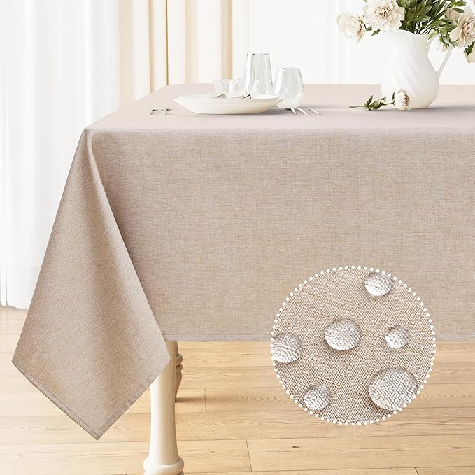Smiry Rectangle Table Cloth Linen Textured, Waterproof Spillproof Anti-Wrinkle Burlap Tablecloth, Washable Decorative Fabric Table Cover for Dining, Party, Banquet, 54 x 78 Inch, Linen