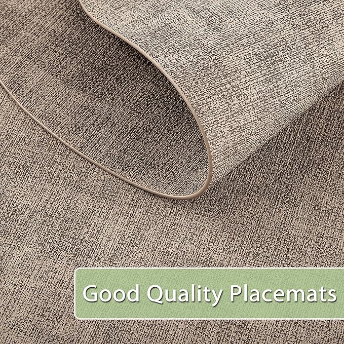 Placemats Set of 6 Non Slip, Heat Resistant Oval Faux Leather Place mats Double Layer, Waterproof Table Mats Easy to Clean for Kitchen Dining Room Coffee Office Table, Apricot