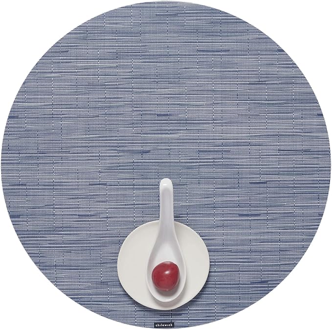 Chilewich Bamboo Placemats Set of 4 - Round Woven Placemats - Reusable, Stain-Resistant, Indoor/Outdoor Tabletop Protection - 15" - Rain