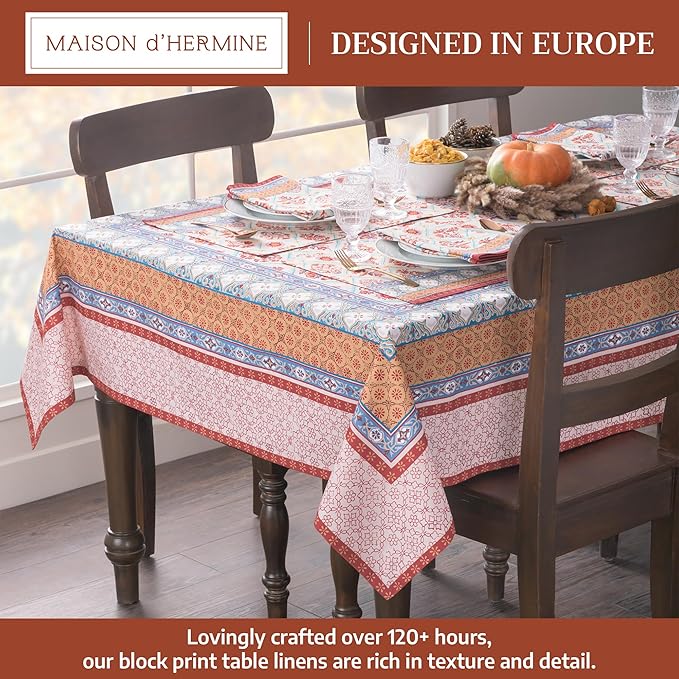 Maison d' Hermine Table Cloth Rectangle Table 100% Cotton 70 x 90 Inches Fall Tablecloth Reusable Everyday Use for Thanksgiving Christmas Decorations Dining Farmhouse Party (Romane)