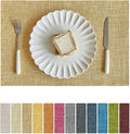 Softalker Faux Linen Placemats Set of 4-12 x 18 Inch, Heat Resistant Double Layered Durable Burlap Farmhouse Place Mats, Non-Slip Washable Rustic Table Mats for Dining, Kitchen, Party（Khaki