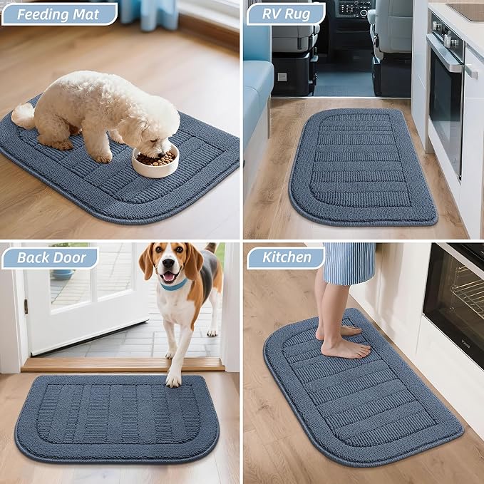 BEQHAUSE 30x18 Inch Kitchen Rug Mat Durable Kitchen Rugs Non-Slip Washable Absorbent Kitchen Mats for Floor Dirt-Resistant Semicircular Kitchen Mat (Blue)