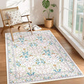 GarveeHome Floral 3x5 Area Rugs for Entryway, Washable Kitchen Rug Non Slip, Low Pile Bedroom Rug, Ultra Soft Stain Resistant Small Carpet for Laundry Room, Pink