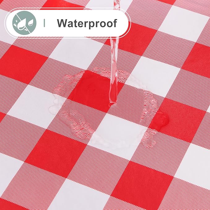 misaya Square Waterproof Vinyl Table Cloth, Buffalo Flannel Backed Tablecloth, Wipeable Plastic Table Cover for Valentine's Day, Dinner, Kitchen, Outdoor (60" x 60", Red and White)