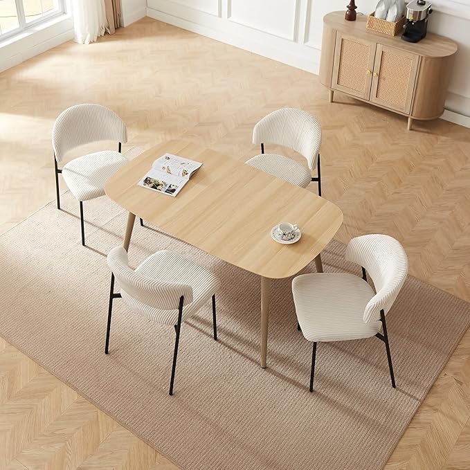 55 Inch Cat Scratch Resistant Dining Table Set for 4 - Modern Wood Table & White Leather Chairs, Kitchen & Dining Room Furniture 4 Seater Set (55.1")