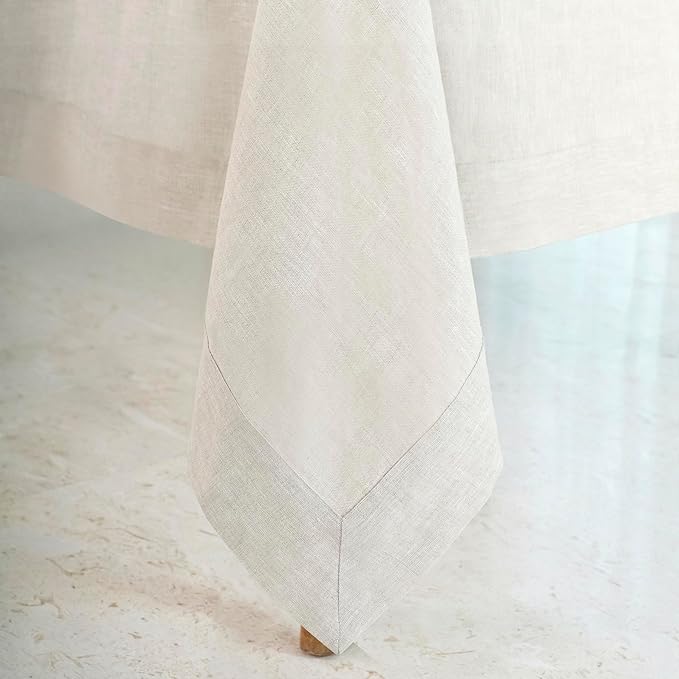 D'Moksha Homes Linen Tablecloth 60 x 102 Inch - 100% Pure Linen Light Natural Table Cloth for Rectangle Tables - Machine Washable Cloth Tablecloth for Valentines, Spring, Easter