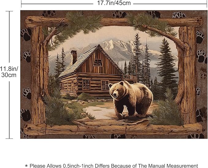 Bear Placemats Set of 4 Washable Table Place Mats for Dining Kitchen Party Decor