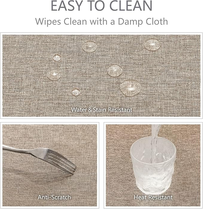 Rectangle Tablecloth Linen Textured Waterproof & Stain Resistant Table Cloth Wrinkle Free Decorative Fabric Farmhouse Table Cover for Dining/Party/Buffet/Wedding, 52 x 70 Inch, Mocha