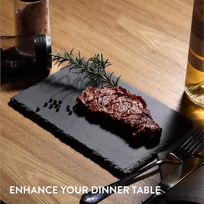 Navaris Slate Plates - Food Contact Safe Black Stone Plates - Cheese Platter Charcuterie Boards Serving Plates - Stone Slab Plate Cheese Board - Set of 6-9.1 x 5.9 (23 x 15cm)