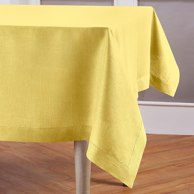 Solino Home Linen Tablecloth for Rectangle Tables 60 x 90 Inch - 100% Pure Linen Sunshine Yellow Table Cloth - Fete, Machine Washable Cloth Tablecloth for Spring, Easter