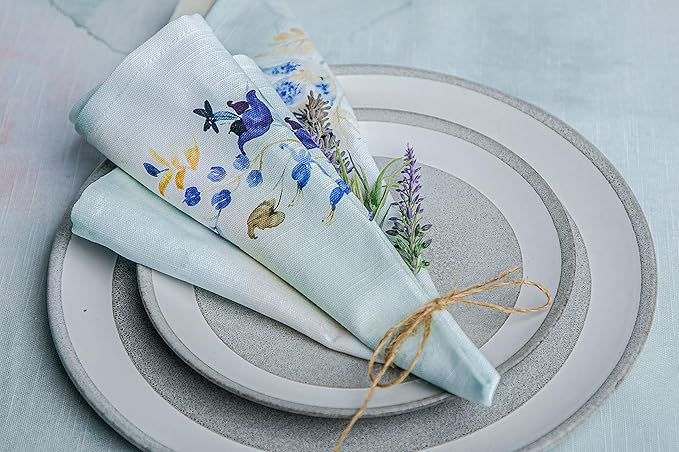 Maison d' Hermine Cloth Napkins Set of 4 100% Cotton Everyday Reusable Square Napkins Cloth Washable Dinner Wedding Restaurant Valentines Day Decorations Spring/Summer (Lazy Summer Days, 20" x 20")