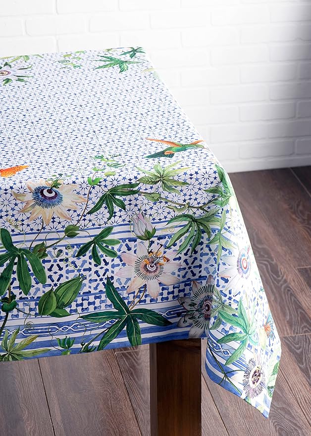 Maison d' Hermine Table Cloth Square Table 100% Cotton 54 x 54 Inches Tablecloth Reusable Decorative for Dining Room Farmhouse Home Valentines Day Decorations Spring Summer - Passiflora